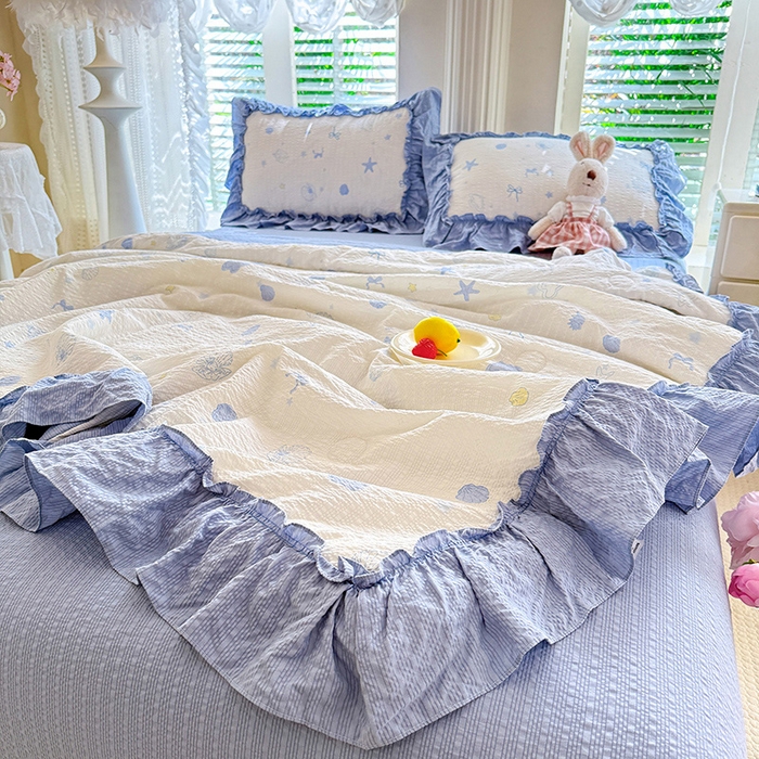 91家纺网 家纺一手货源 找家纺 韩约家纺 2026新款法式大花边泡芙棉床单款夏凉被空调被被套四件套 睛喜