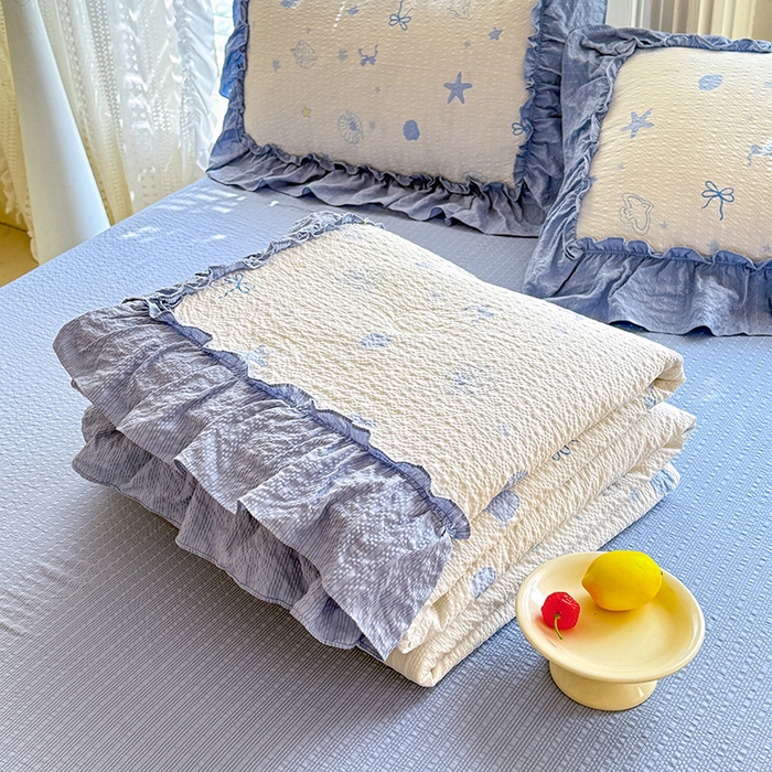 91家纺网 家纺一手货源 找家纺 韩约家纺 2026新款法式大花边泡芙棉床单款夏凉被空调被被套四件套 睛喜