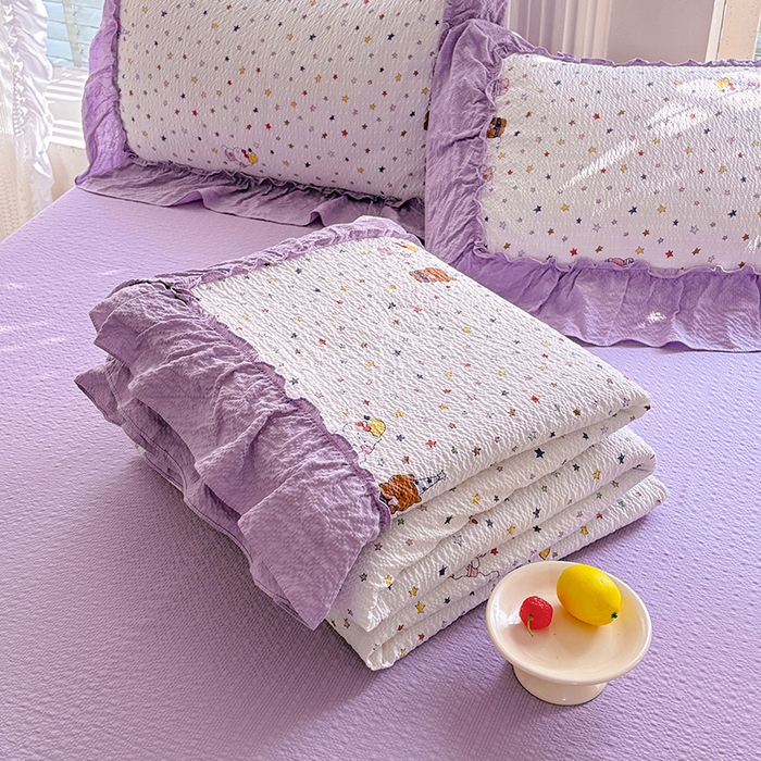 91家纺网 家纺一手货源 找家纺 韩约家纺 2026新款法式大花边泡芙棉床单款夏凉被空调被被套四件套 布蕾可可