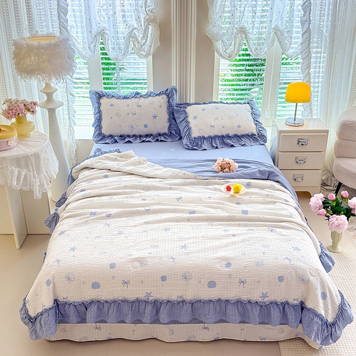 91家纺网 家纺一手货源 找家纺 韩约家纺 2026新款法式大花边泡芙棉床单款夏凉被空调被被套四件套 睛喜