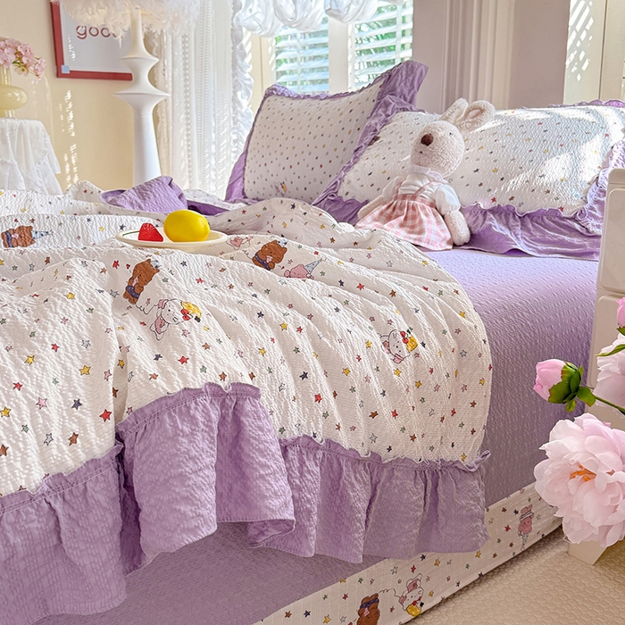 91家纺网 家纺一手货源 找家纺 韩约家纺 2026新款法式大花边泡芙棉床单款夏凉被空调被被套四件套 布蕾可可