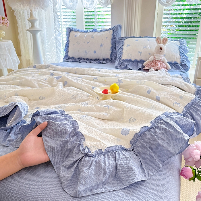 91家纺网 家纺一手货源 找家纺 韩约家纺 2026新款法式大花边泡芙棉床单款夏凉被空调被被套四件套 睛喜