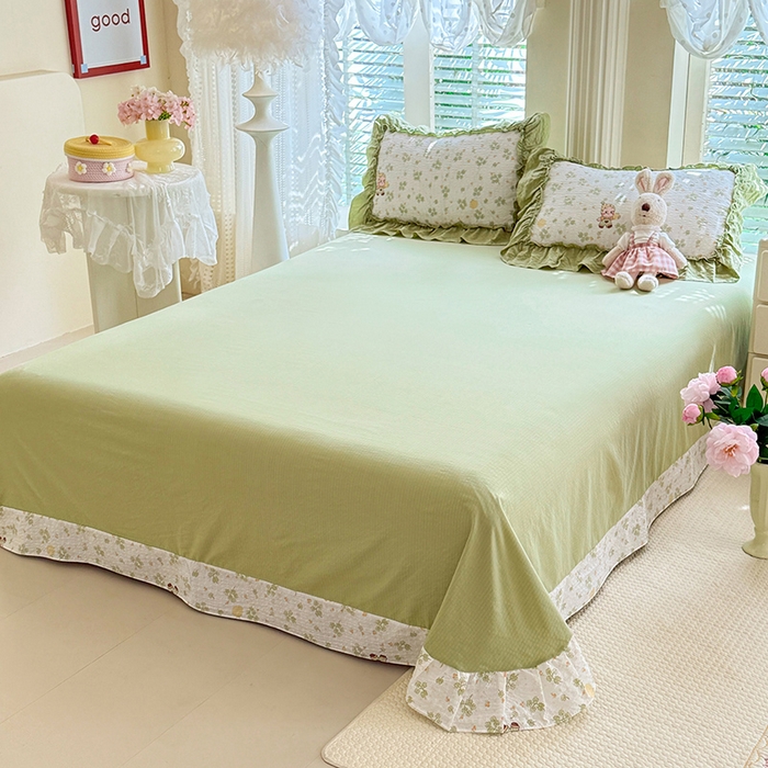 91家纺网 家纺一手货源 找家纺 韩约家纺 2026新款法式大花边泡芙棉床单款夏凉被空调被被套四件套 摩卡人生