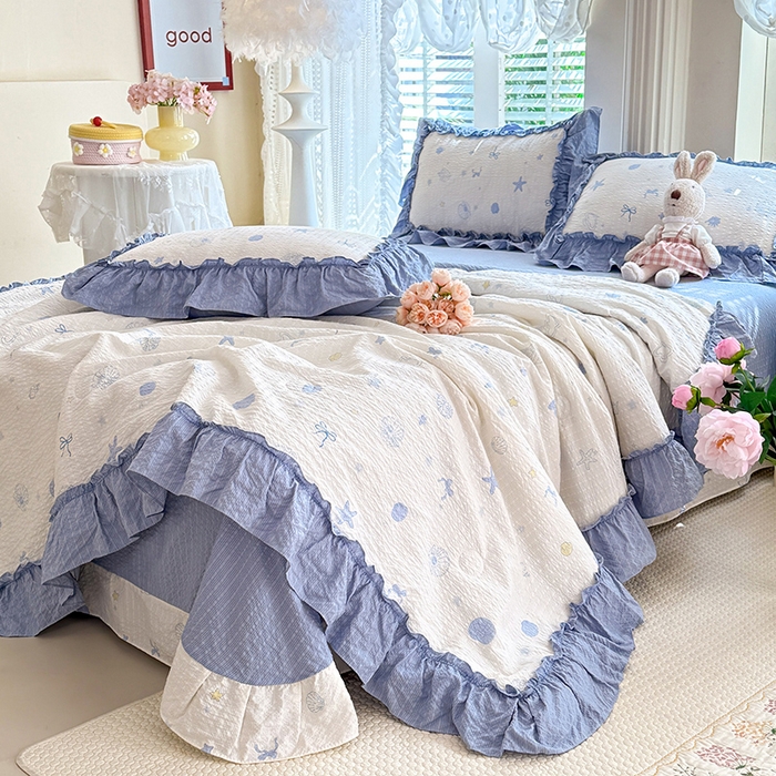 91家纺网 家纺一手货源 找家纺 韩约家纺 2026新款法式大花边泡芙棉床单款夏凉被空调被被套四件套 睛喜