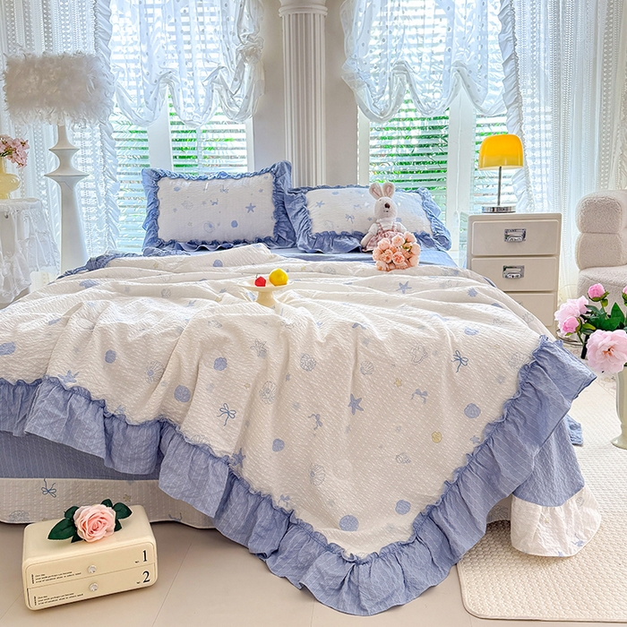 91家纺网 家纺一手货源 找家纺 韩约家纺 2026新款法式大花边泡芙棉床单款夏凉被空调被被套四件套 睛喜