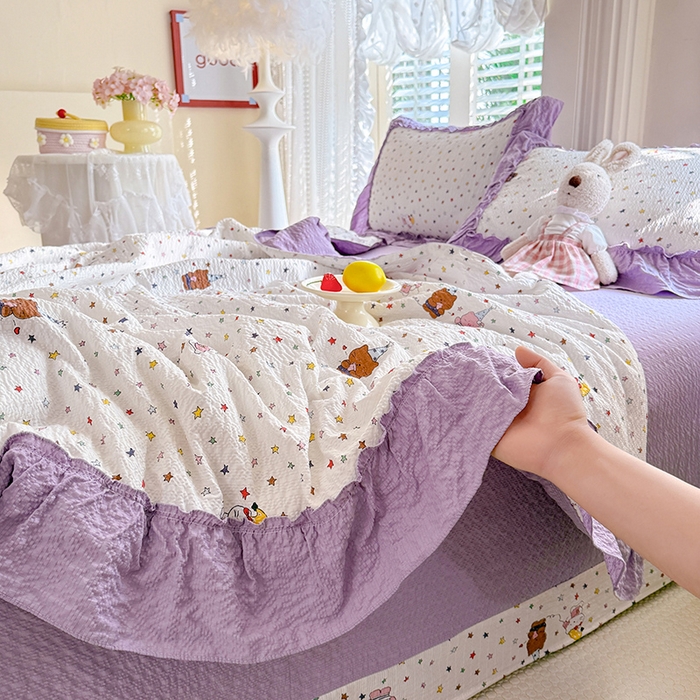 91家纺网 家纺一手货源 找家纺 韩约家纺 2026新款法式大花边泡芙棉床单款夏凉被空调被被套四件套 布蕾可可