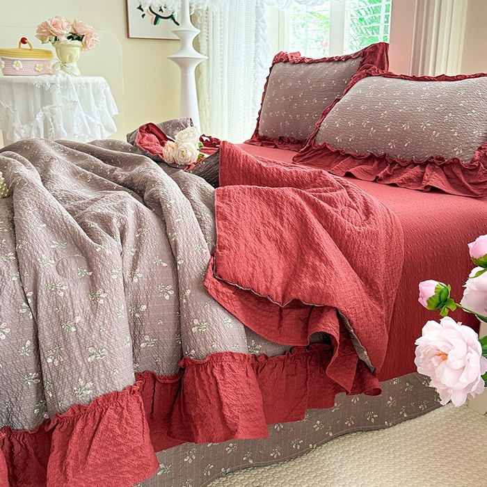 91家纺网 家纺一手货源 找家纺 韩约家纺 2026新款法式大花边泡芙棉床单款夏凉被空调被被套四件套 花见喜