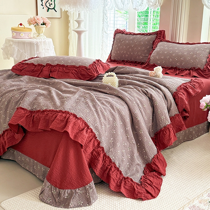 91家纺网 家纺一手货源 找家纺 韩约家纺 2026新款法式大花边泡芙棉床单款夏凉被空调被被套四件套 花见喜