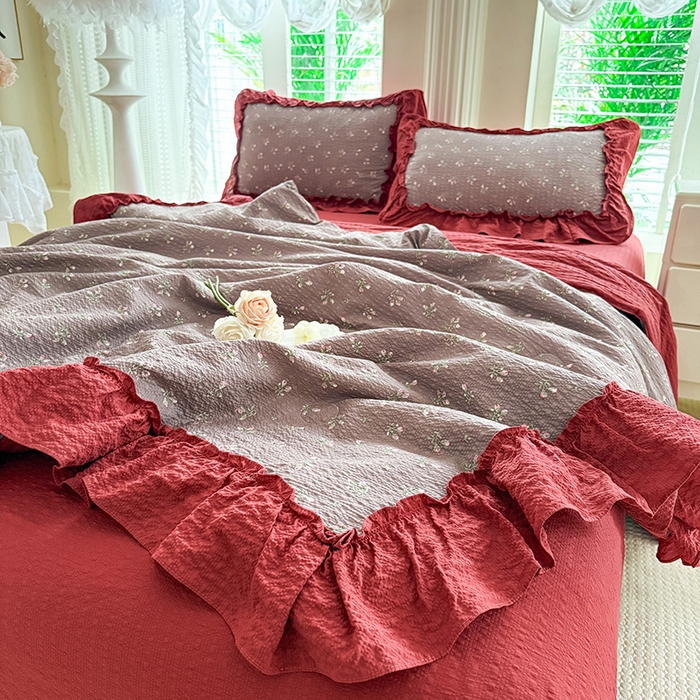 91家纺网 家纺一手货源 找家纺 韩约家纺 2026新款法式大花边泡芙棉床单款夏凉被空调被被套四件套 花见喜