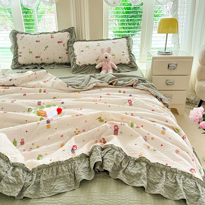 91家纺网 家纺一手货源 找家纺 韩约家纺 2026新款法式大花边泡芙棉床单款夏凉被空调被被套四件套 童趣