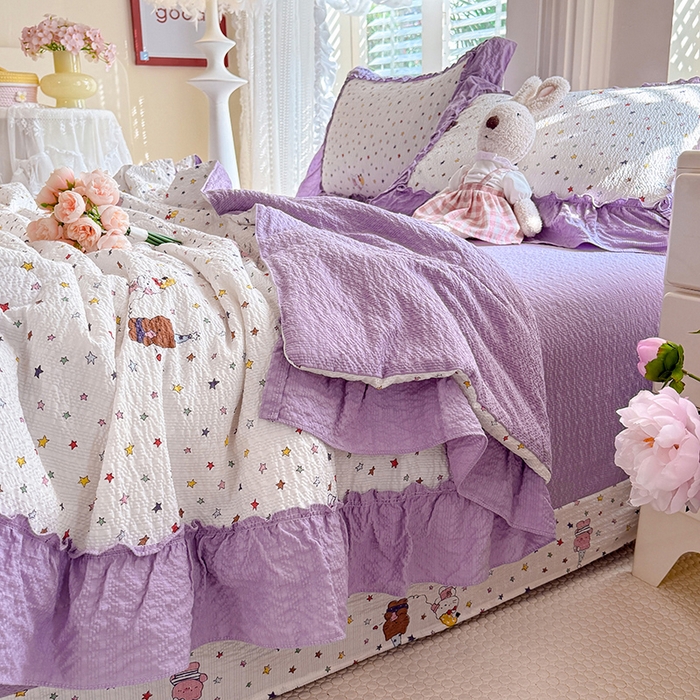 91家纺网 家纺一手货源 找家纺 韩约家纺 2026新款法式大花边泡芙棉床单款夏凉被空调被被套四件套 布蕾可可