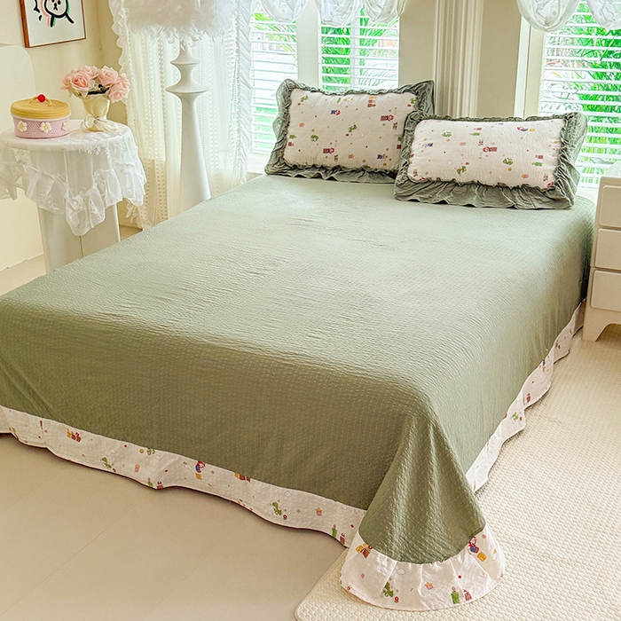 91家纺网 家纺一手货源 找家纺 韩约家纺 2026新款法式大花边泡芙棉床单款夏凉被空调被被套四件套 童趣