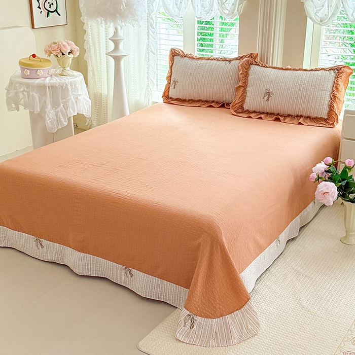 91家纺网 家纺一手货源 找家纺 韩约家纺 2026新款法式大花边泡芙棉床单款夏凉被空调被被套四件套 蝴蝶结