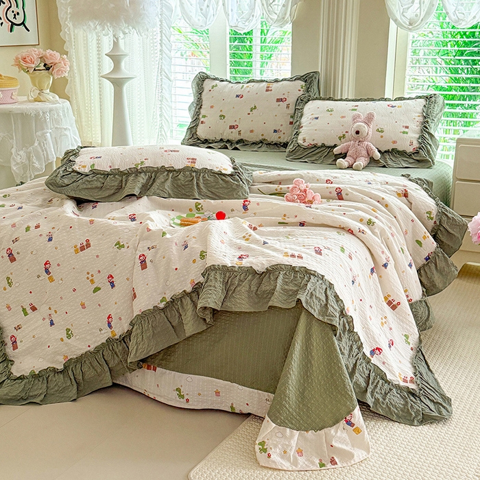 91家纺网 家纺一手货源 找家纺 韩约家纺 2026新款法式大花边泡芙棉床单款夏凉被空调被被套四件套 童趣