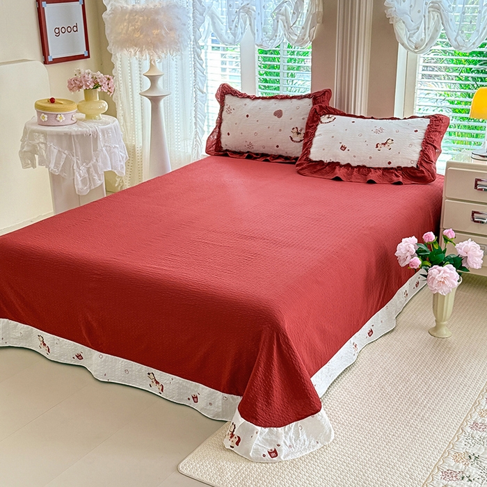 91家纺网 家纺一手货源 找家纺 韩约家纺 2026新款法式大花边泡芙棉床单款夏凉被空调被被套四件套 马上鸿运