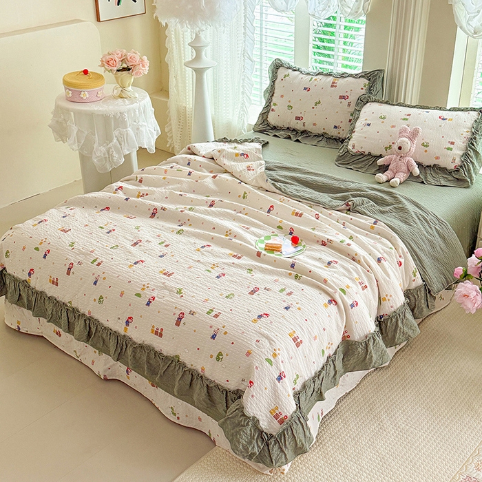 91家纺网 家纺一手货源 找家纺 韩约家纺 2026新款法式大花边泡芙棉床单款夏凉被空调被被套四件套 童趣