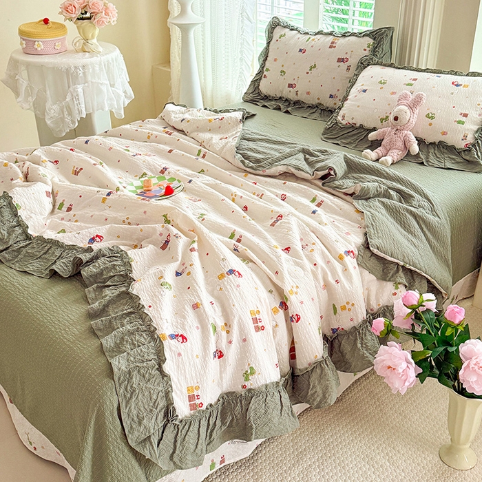 91家纺网 家纺一手货源 找家纺 韩约家纺 2026新款法式大花边泡芙棉床单款夏凉被空调被被套四件套 童趣