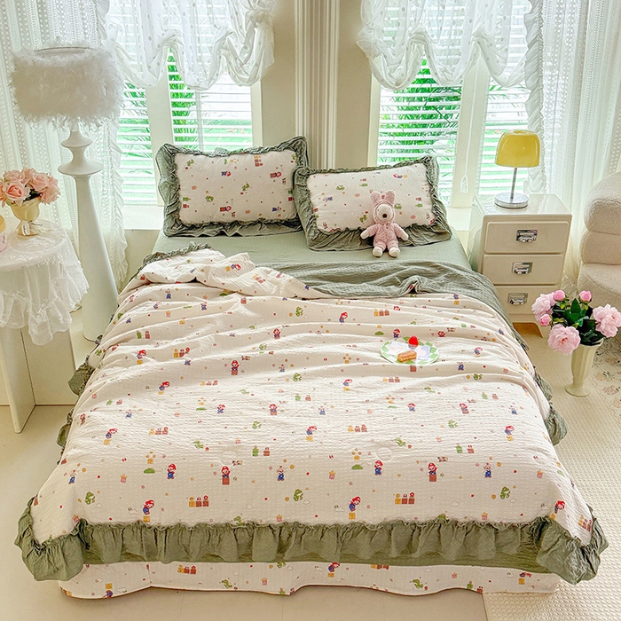 91家纺网 家纺一手货源 找家纺 韩约家纺 2026新款法式大花边泡芙棉床单款夏凉被空调被被套四件套 童趣