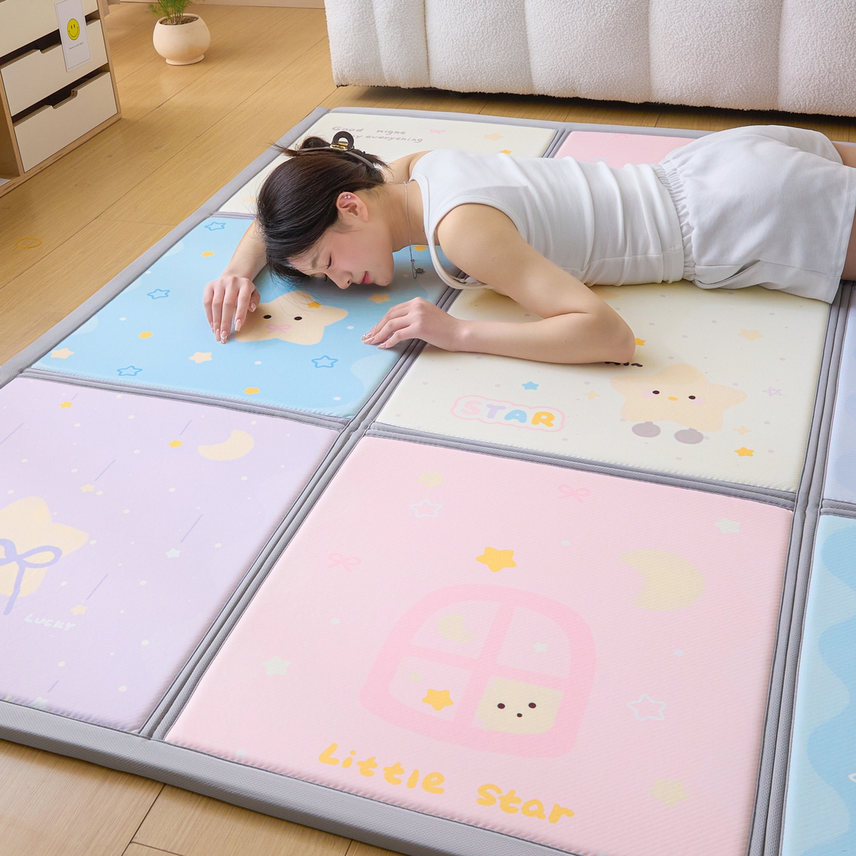 91家纺网 家纺一手货源 找家纺 川悦生活 2026新款凉垫地垫榻榻米卡通地垫 云端星梦