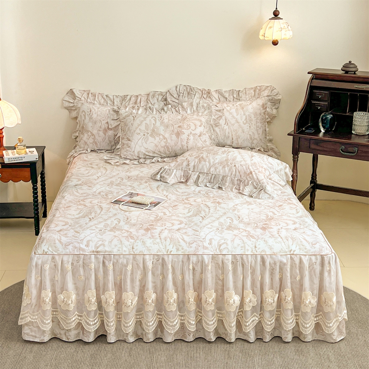 91家纺网 家纺一手货源 找家纺 宜凡家纺 2026新款全棉数码印花单层床裙②号系列四件套 禾暮