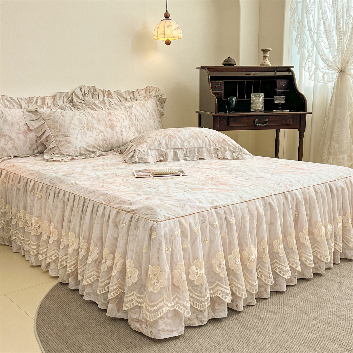 91家纺网 家纺一手货源 找家纺 宜凡家纺 2026新款全棉数码印花单层床裙②号系列四件套 禾暮