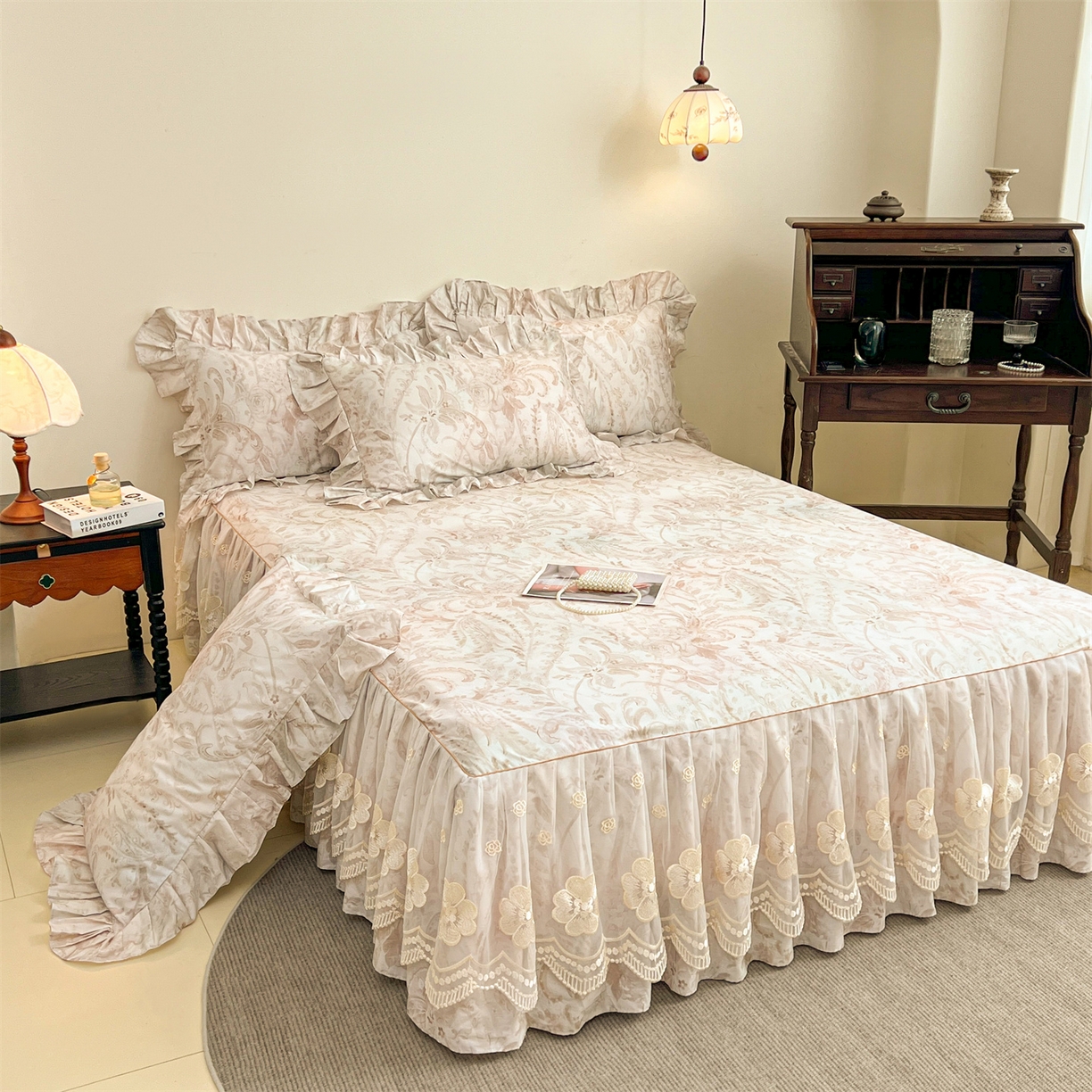 91家纺网 家纺一手货源 找家纺 宜凡家纺 2026新款全棉数码印花单层床裙②号系列四件套 禾暮