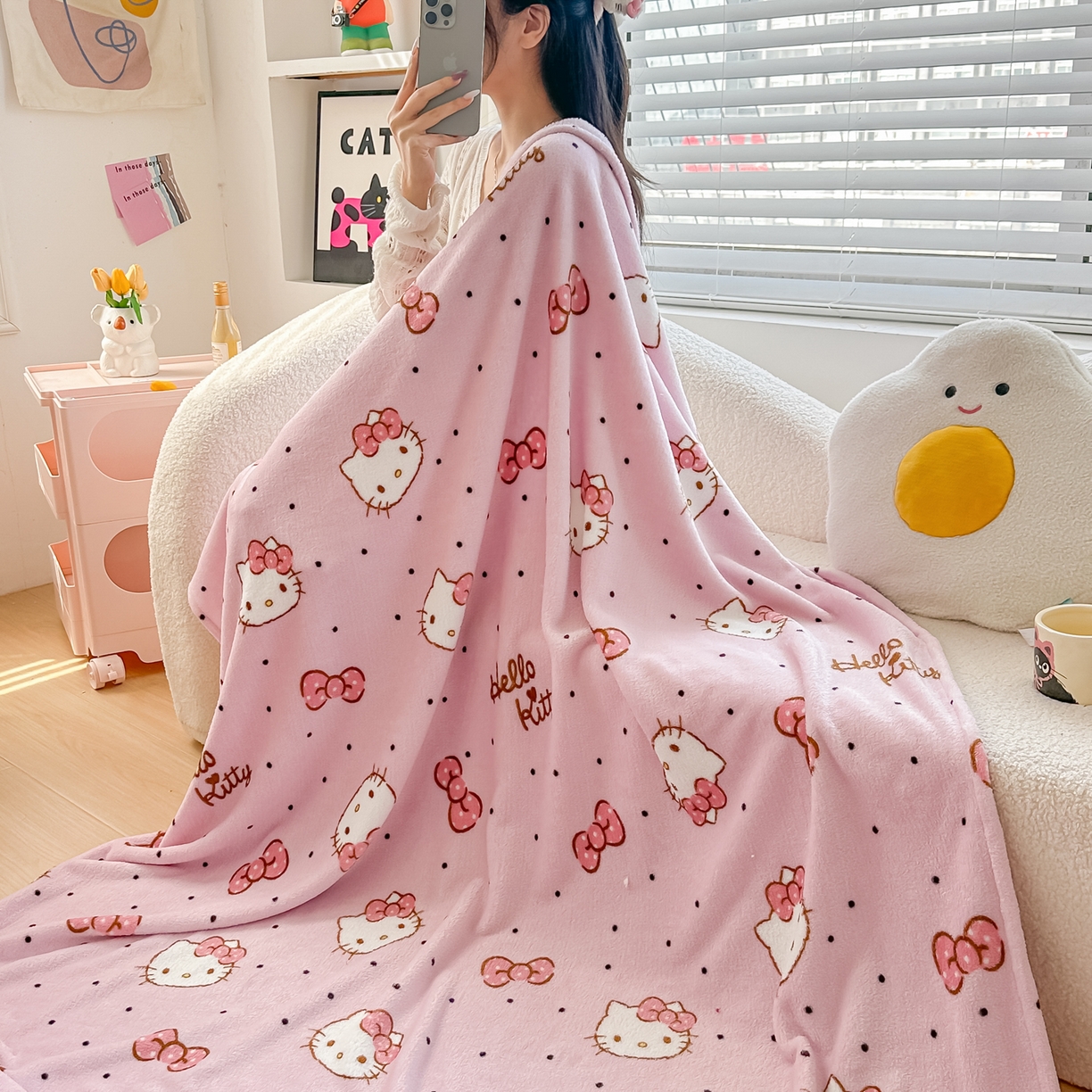 博雅 2026新款三丽鸥小版牛奶绒盖毯午睡毯 小版-蝴蝶结KT