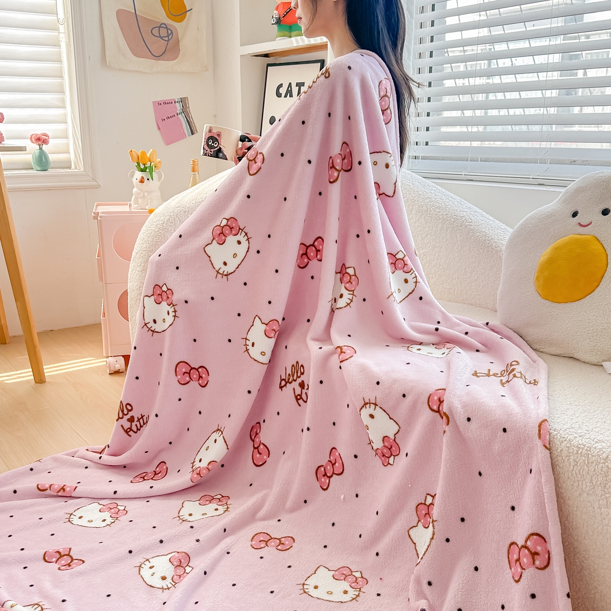 91家纺网 家纺一手货源 找家纺 博雅 2026新款三丽鸥小版牛奶绒盖毯午睡毯 小版-蝴蝶结KT