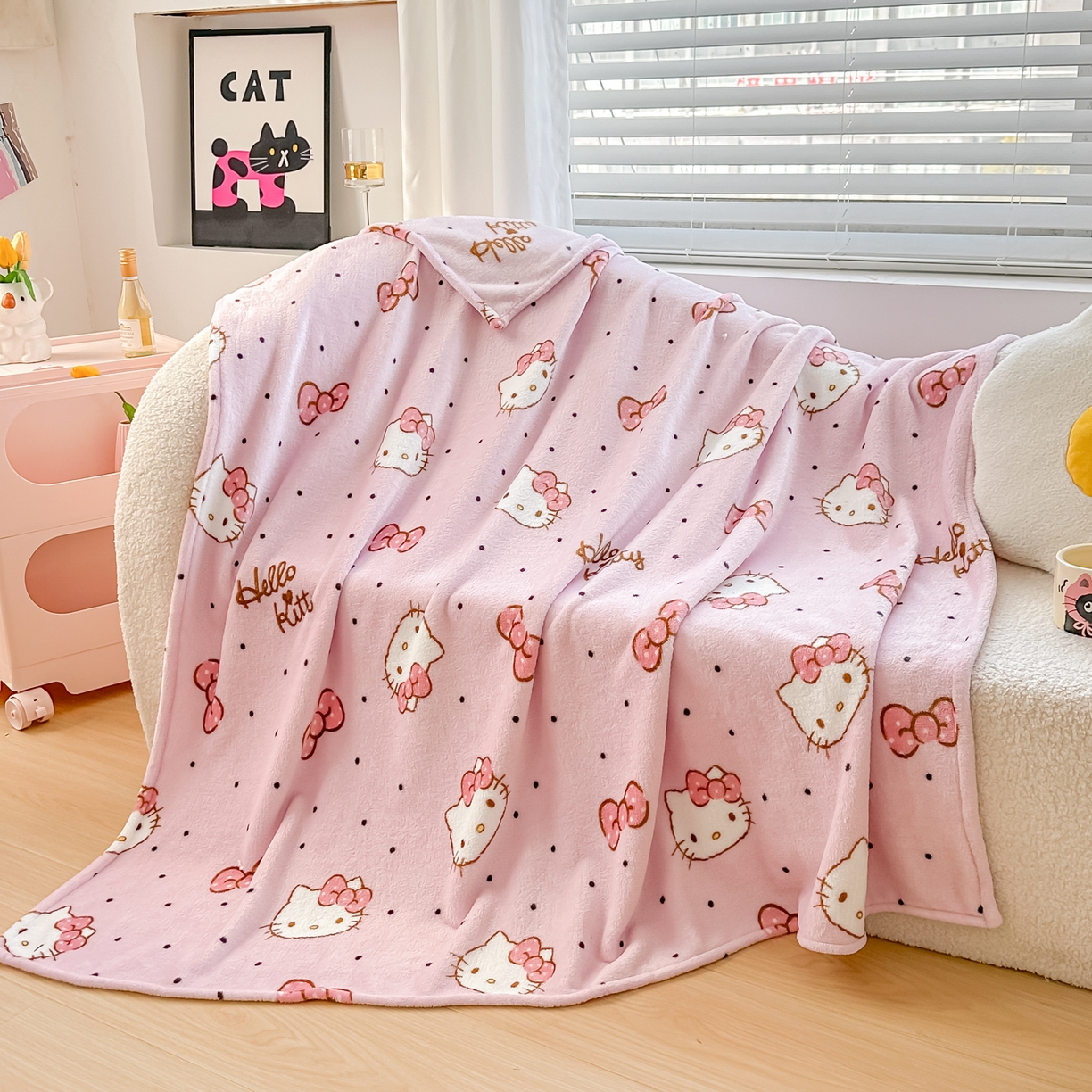 91家纺网 家纺一手货源 找家纺 博雅 2026新款三丽鸥小版牛奶绒盖毯午睡毯 小版-蝴蝶结KT