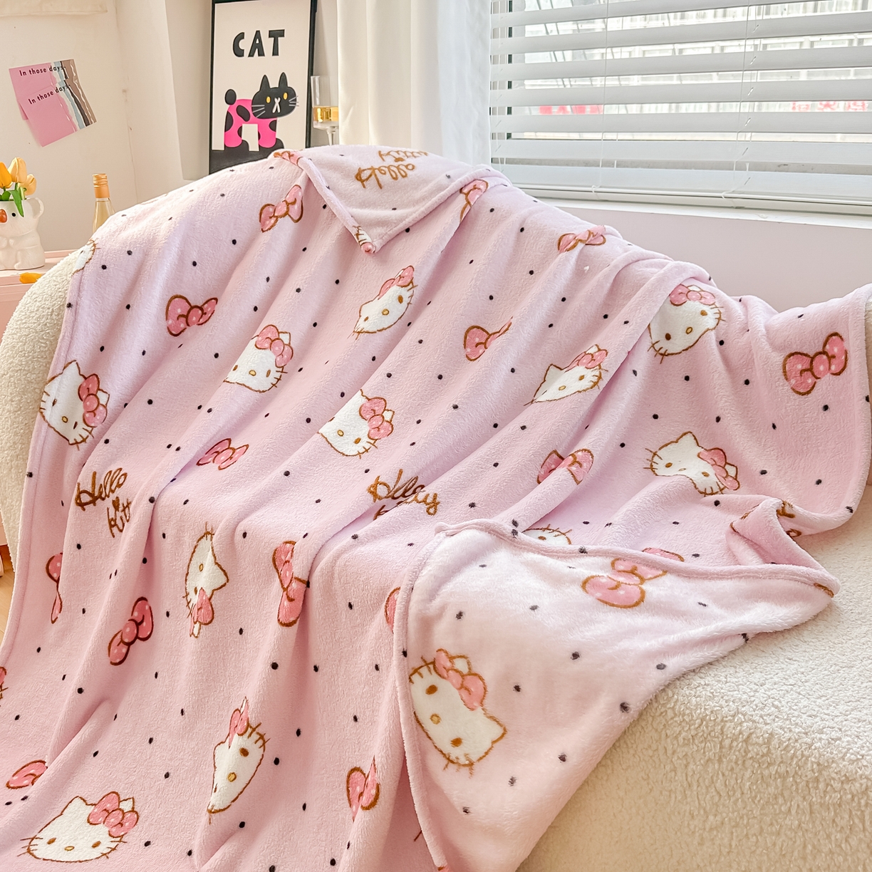 91家纺网 家纺一手货源 找家纺 博雅 2026新款三丽鸥小版牛奶绒盖毯午睡毯 小版-蝴蝶结KT