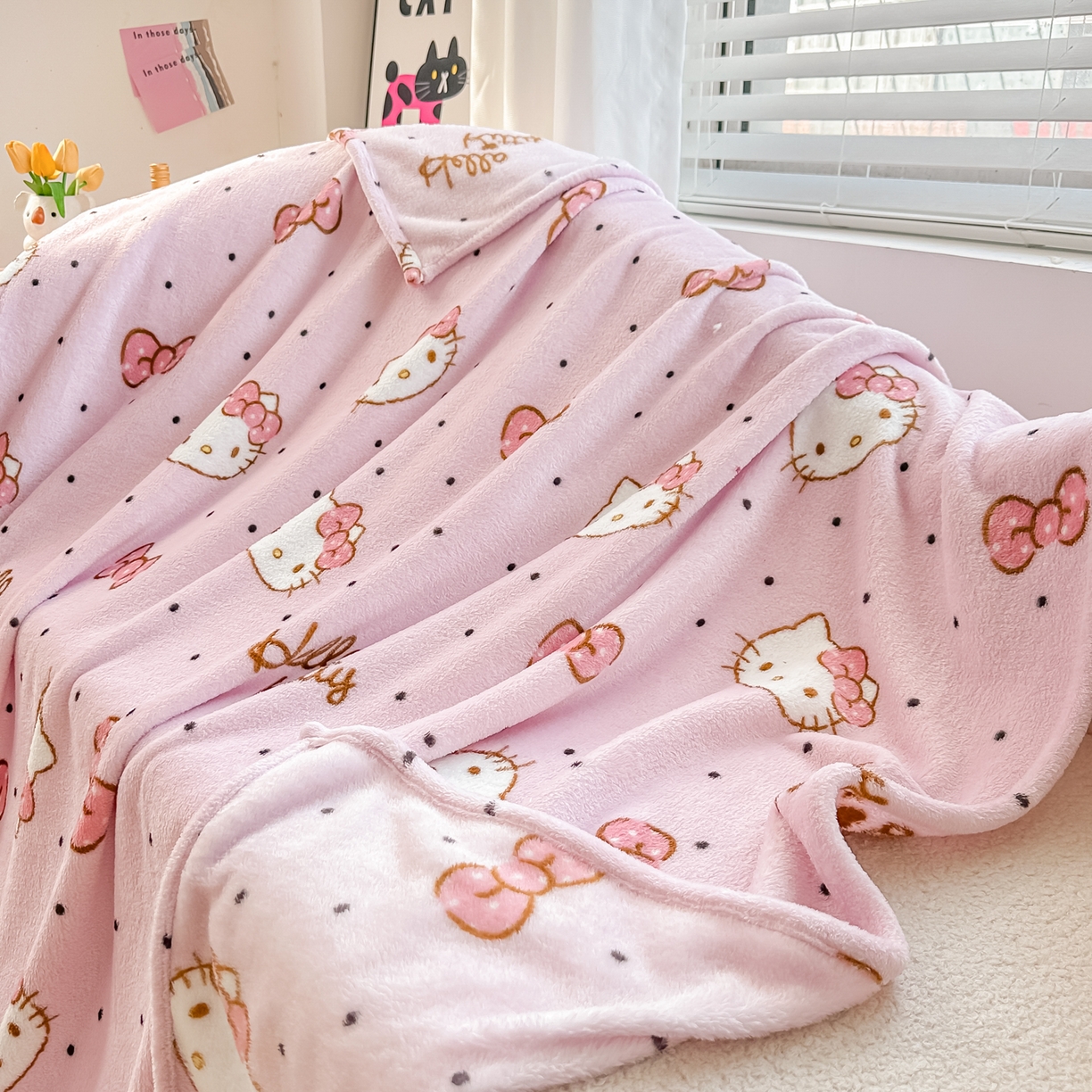 91家纺网 家纺一手货源 找家纺 博雅 2026新款三丽鸥小版牛奶绒盖毯午睡毯 小版-蝴蝶结KT