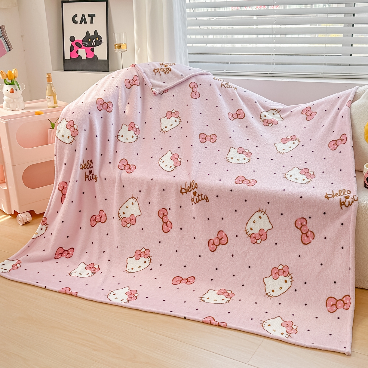 91家纺网 家纺一手货源 找家纺 博雅 2026新款三丽鸥小版牛奶绒盖毯午睡毯 小版-蝴蝶结KT