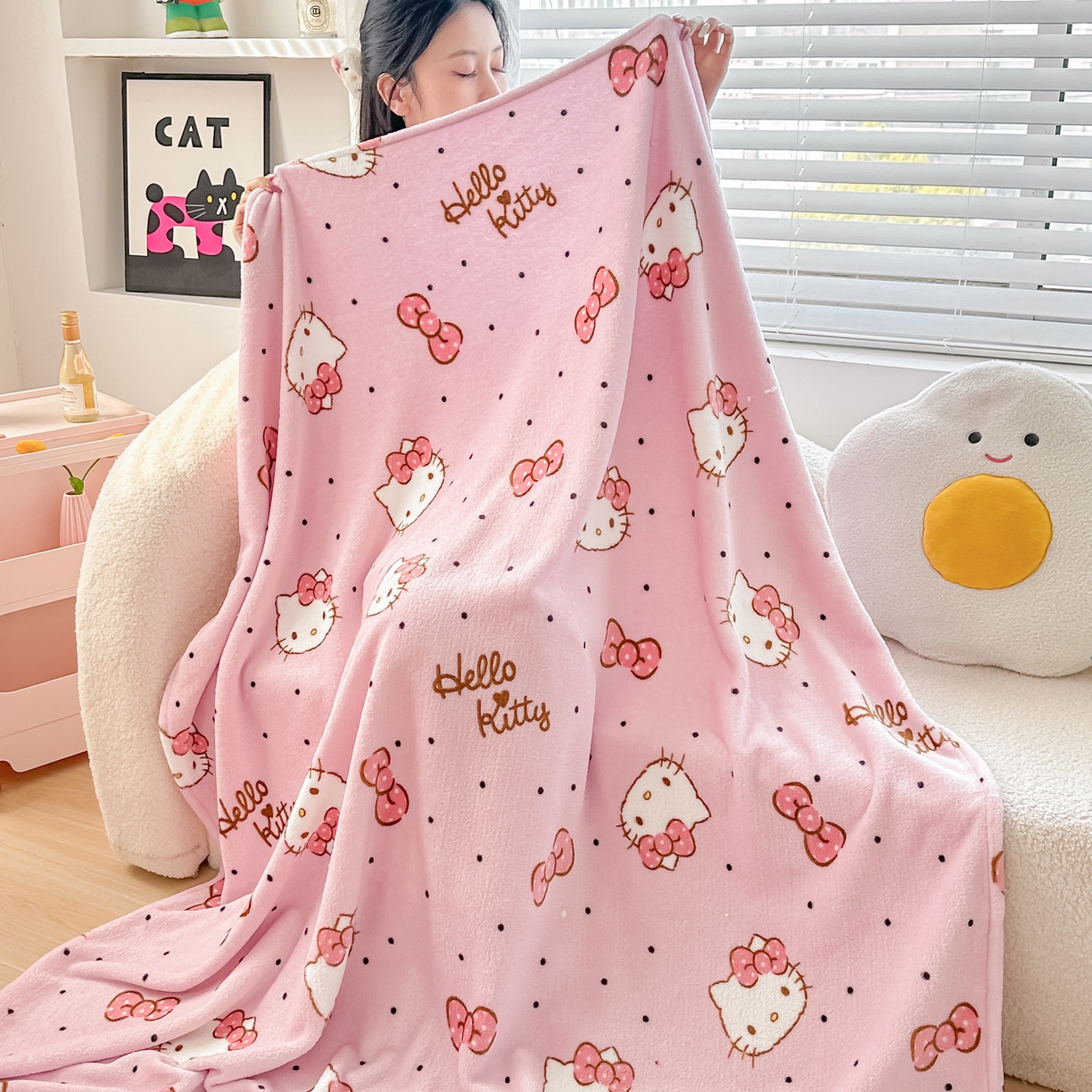 91家纺网 家纺一手货源 找家纺 博雅 2026新款三丽鸥小版牛奶绒盖毯午睡毯 小版-蝴蝶结KT