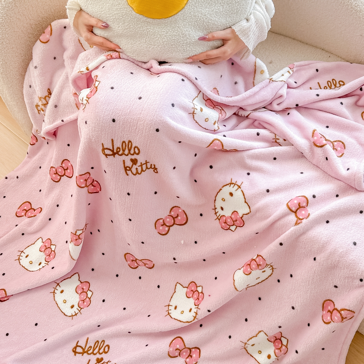 91家纺网 家纺一手货源 找家纺 博雅 2026新款三丽鸥小版牛奶绒盖毯午睡毯 小版-蝴蝶结KT