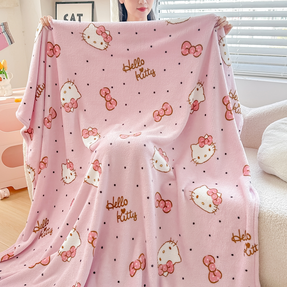 91家纺网 家纺一手货源 找家纺 博雅 2026新款三丽鸥小版牛奶绒盖毯午睡毯 小版-蝴蝶结KT