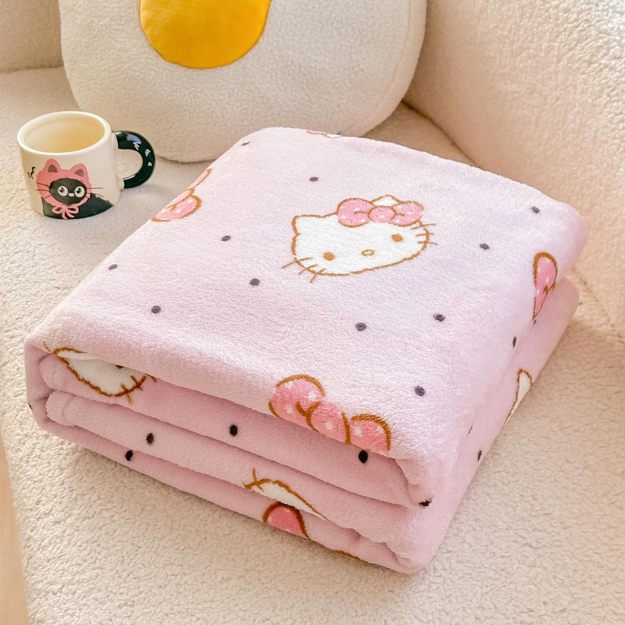 91家纺网 家纺一手货源 找家纺 博雅 2026新款三丽鸥小版牛奶绒盖毯午睡毯 小版-蝴蝶结KT