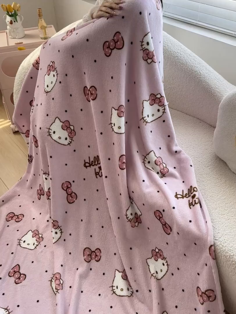91家纺网 家纺一手货源 找家纺 博雅 2026新款三丽鸥小版牛奶绒盖毯午睡毯 小版-蝴蝶结KT