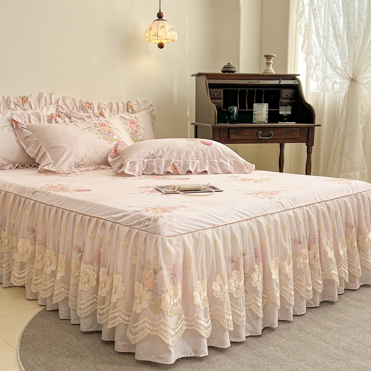 91家纺网 家纺一手货源 找家纺 宜凡家纺 2026新款全棉数码印花单层床裙②号系列四件套 澜晚