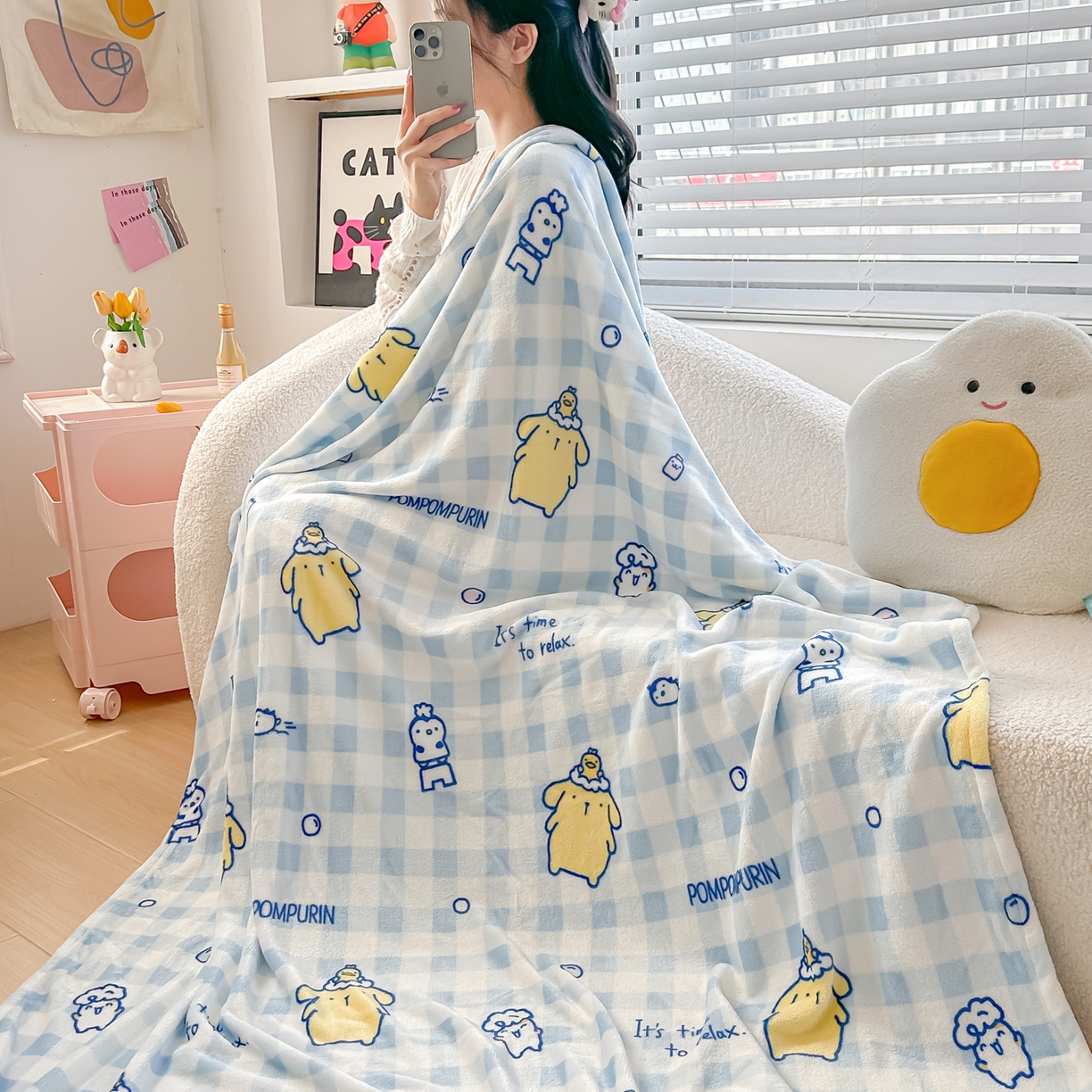 博雅 2026新款三丽鸥小版牛奶绒盖毯午睡毯 小版-蓝格布丁狗