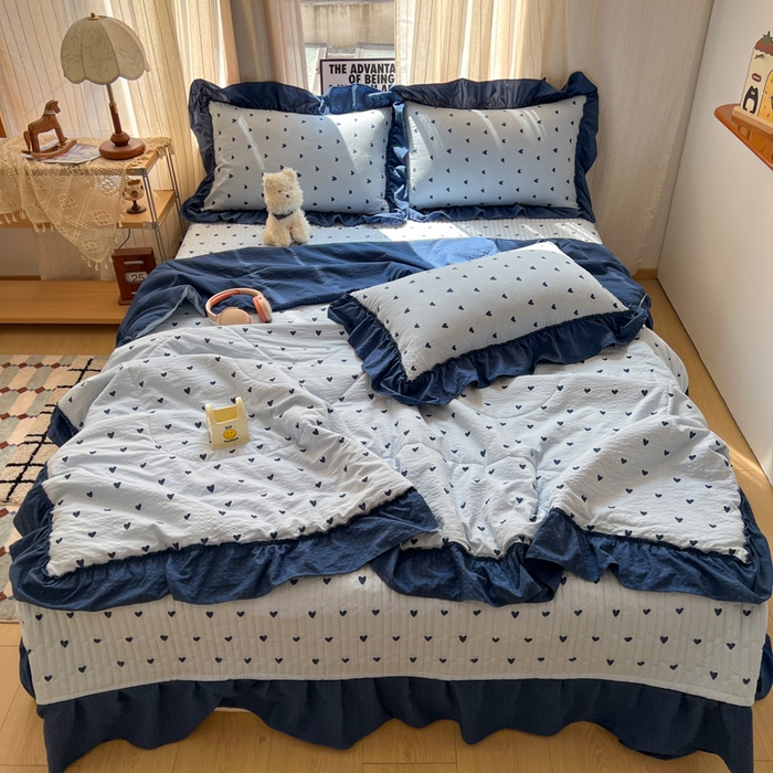 91家纺网 家纺一手货源 找家纺 梵希雅 2026新款床盖款花边夏被四件套 兰爱心