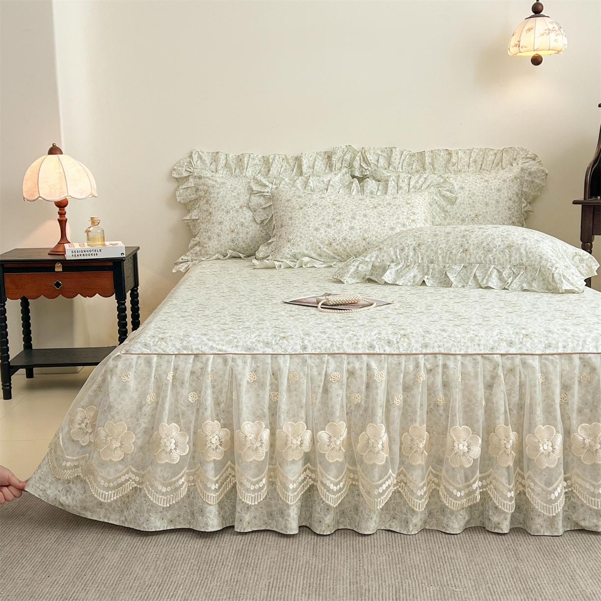 91家纺网 家纺一手货源 找家纺 宜凡家纺 2026新款全棉数码印花单层床裙②号系列四件套 茜野