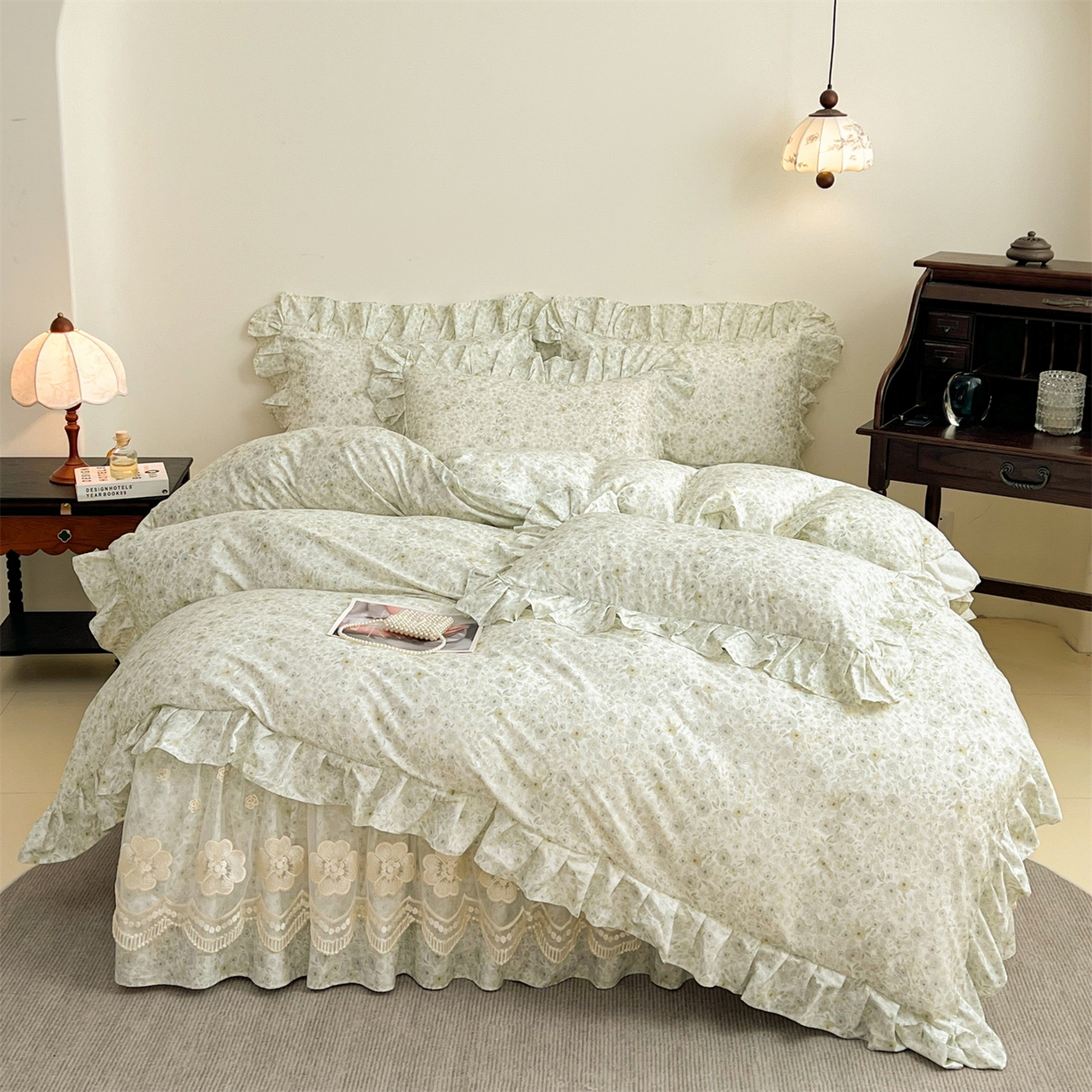 91家纺网 家纺一手货源 找家纺 宜凡家纺 2026新款全棉数码印花单层床裙②号系列四件套 茜野