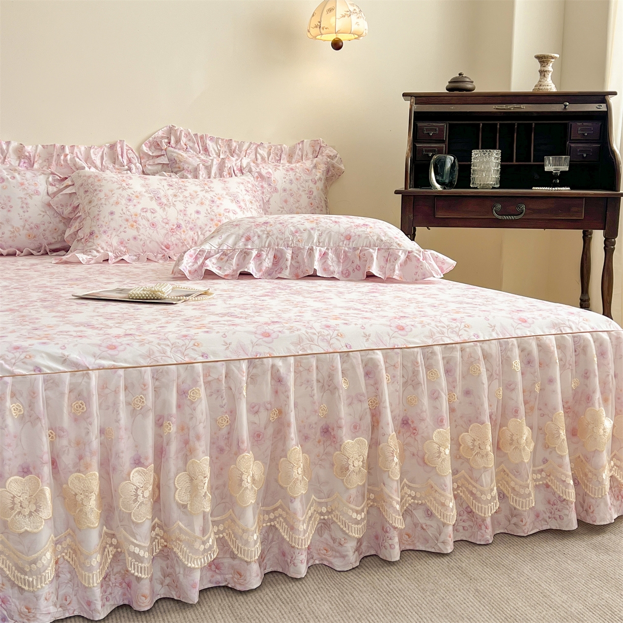 91家纺网 家纺一手货源 找家纺 宜凡家纺 2026新款全棉数码印花单层床裙②号系列四件套 恬静