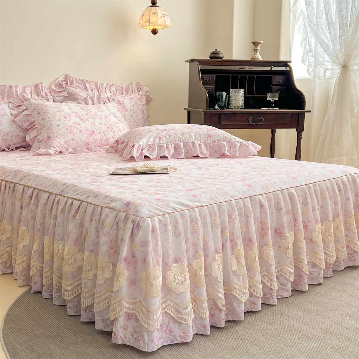 91家纺网 家纺一手货源 找家纺 宜凡家纺 2026新款全棉数码印花单层床裙②号系列四件套 恬静