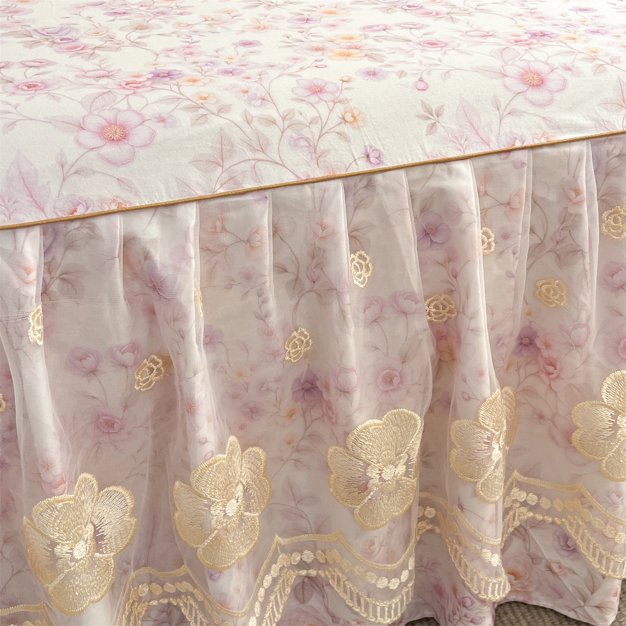 91家纺网 家纺一手货源 找家纺 宜凡家纺 2026新款全棉数码印花单层床裙②号系列四件套 恬静