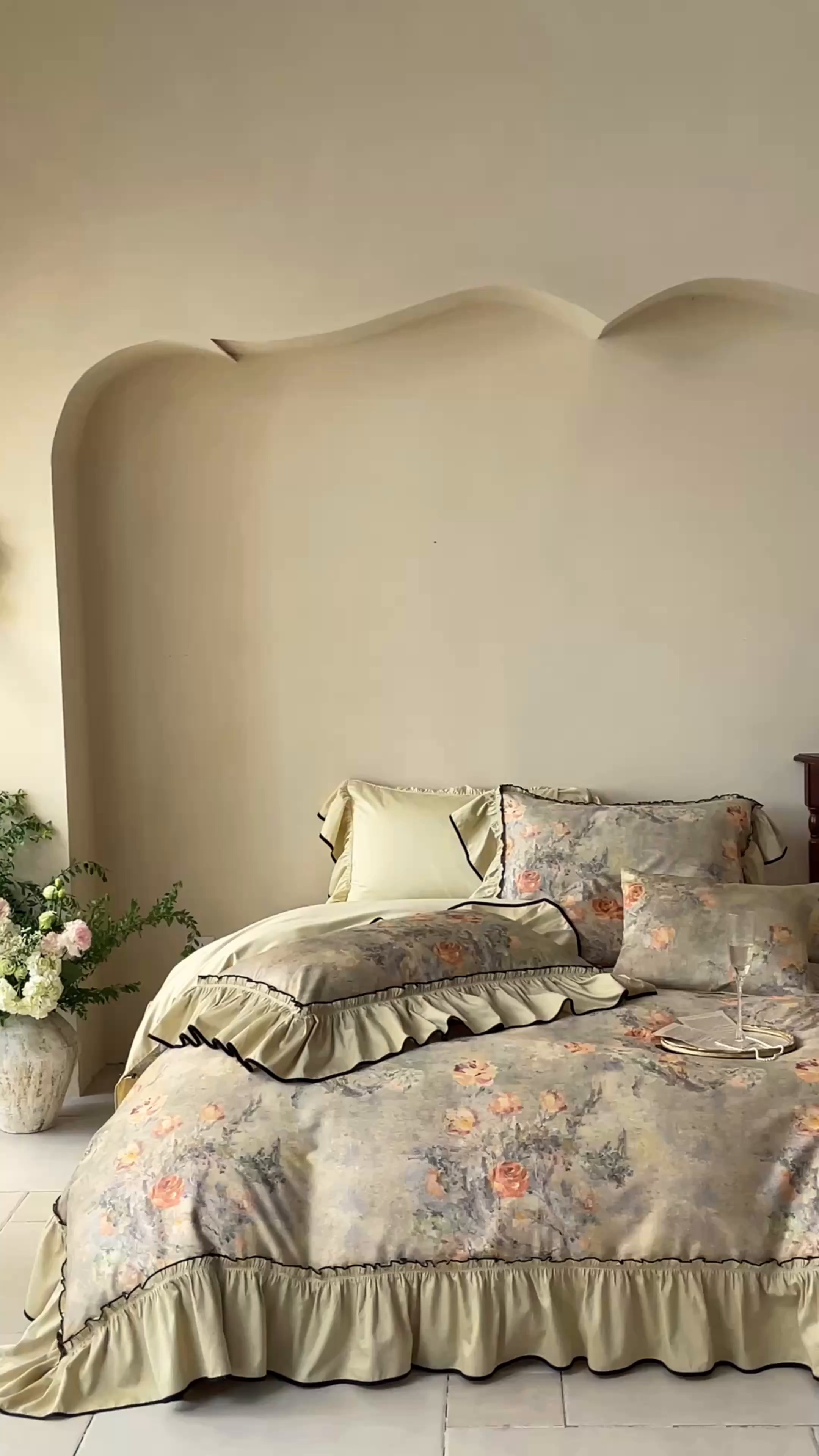 91家纺网 家纺一手货源 找家纺 （总）优然居家纺 2025新款50支全棉纯棉印花法式双头木耳边四件套