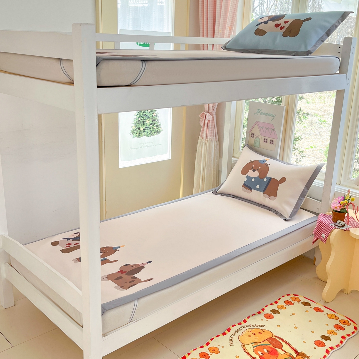 91家纺网 家纺一手货源 找家纺 川悦生活 2026新款凉豆豆大阪卡通学生床凉席席子凉席 咖啡小狗