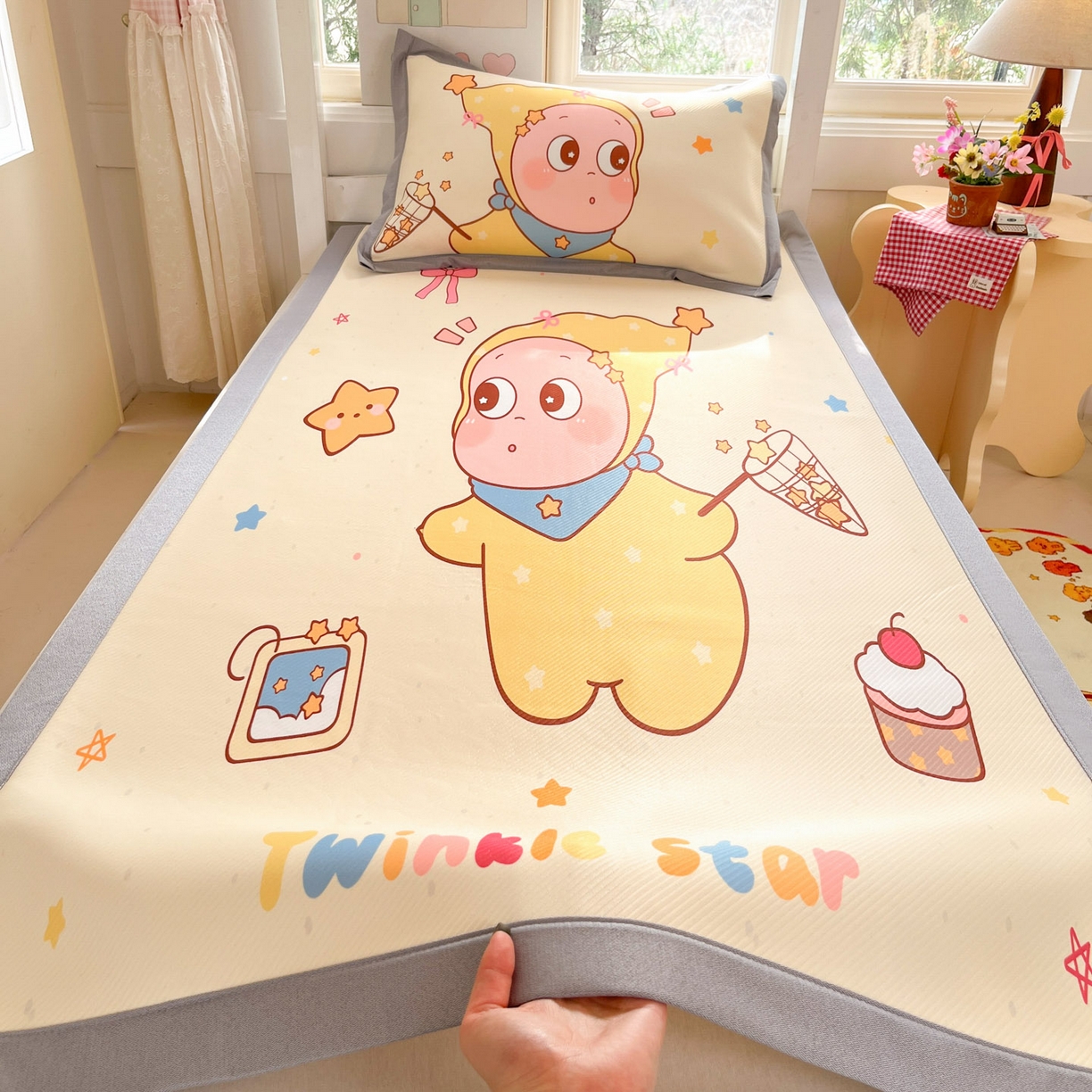 川悦生活 2026新款凉豆豆大阪卡通学生床凉席席子凉席 亮星星