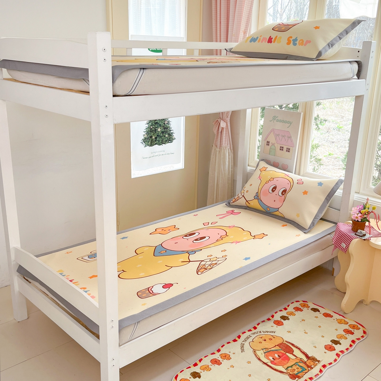 91家纺网 家纺一手货源 找家纺 川悦生活 2026新款凉豆豆大阪卡通学生床凉席席子凉席 亮星星