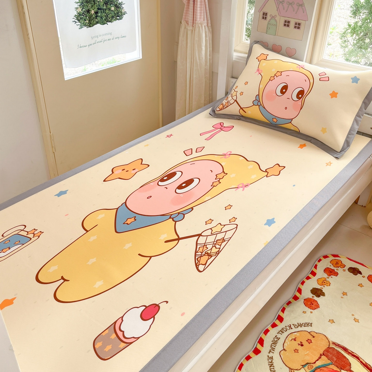 91家纺网 家纺一手货源 找家纺 川悦生活 2026新款凉豆豆大阪卡通学生床凉席席子凉席 亮星星